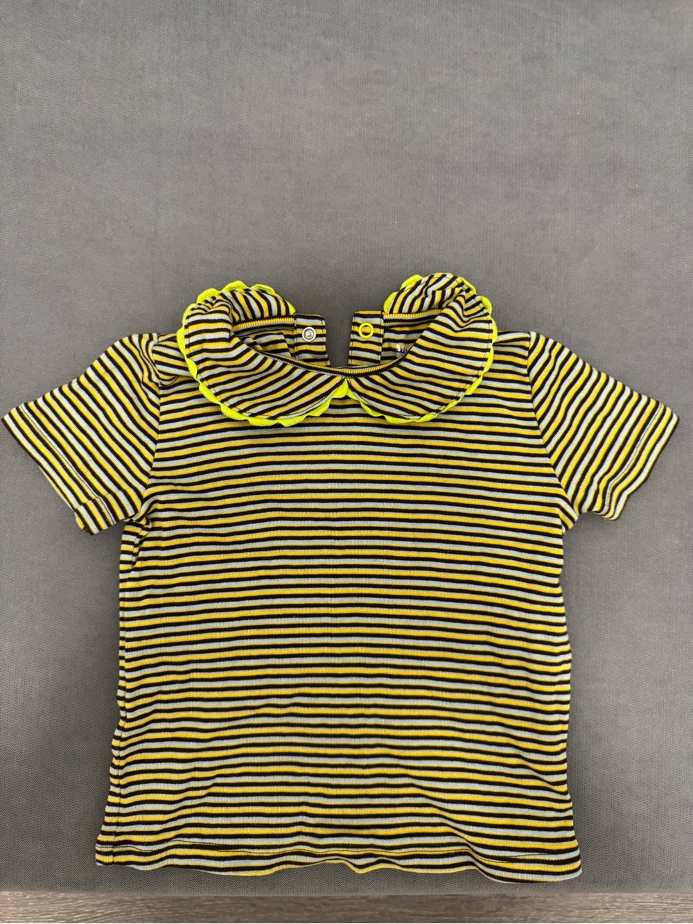 Misha And Puff Yellow and Black Striped Tee with Scalloped Peter Pan Collar